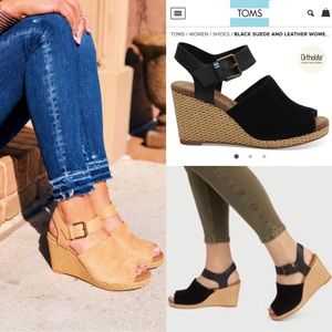 *DONATED* TOMS Black Suede & Leather Tropez Wedges